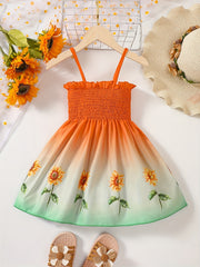 Sibling Matching Gradient Flower Print Shirts&Dress Set