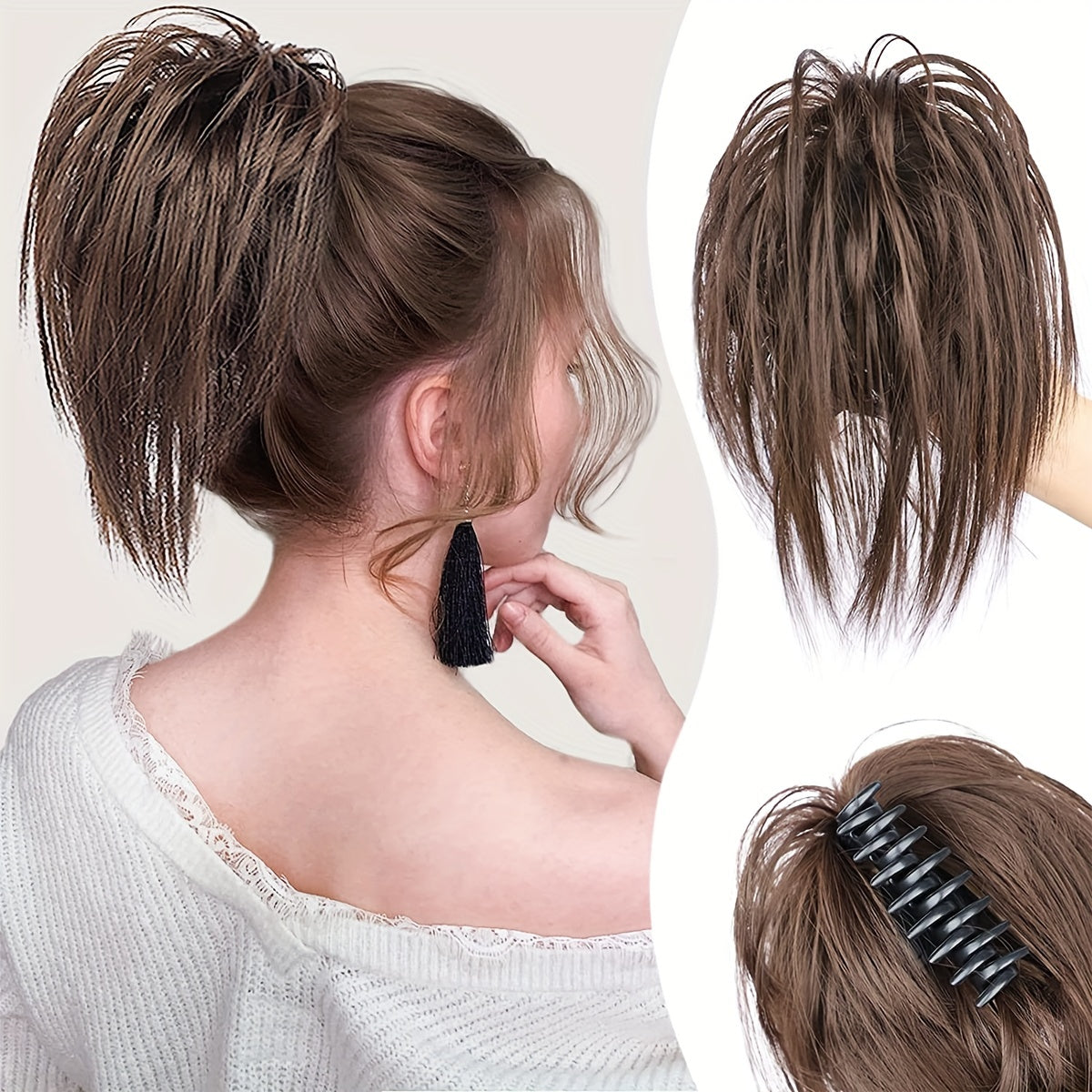 Y2K Messy Bun Hair Piece Claw Clip Synthetic Curly Chignon Hair Bun
