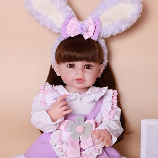 22 Inch Reborn Baby Girl Doll Soft Silicone Vinyl Girl Doll With Long Hair