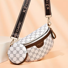 Classic Retro Pattern Crescent Shoulder Bag With Mini Round Purse