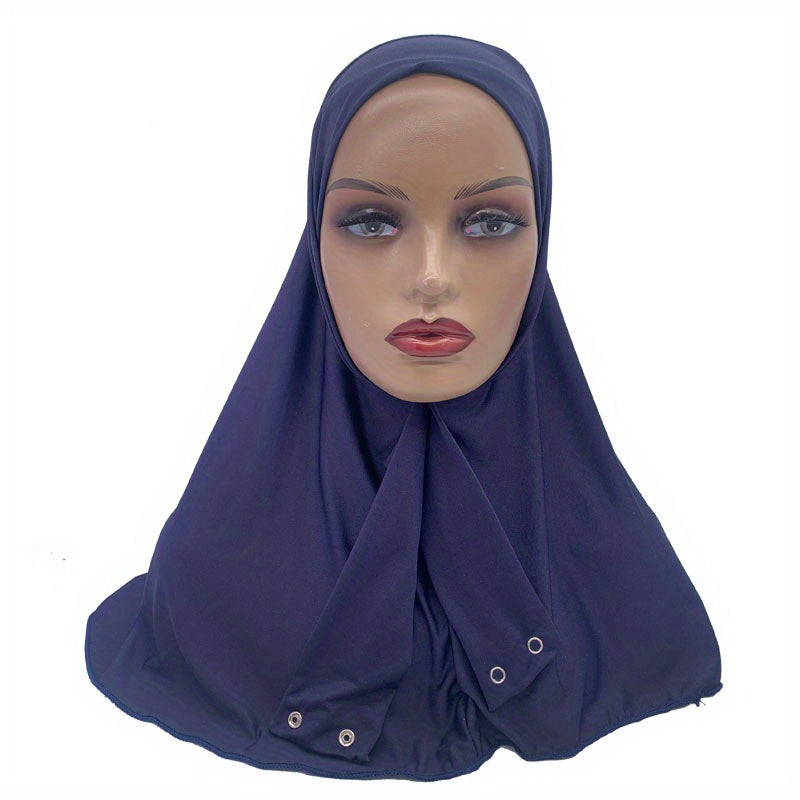 Elastic Hijab With Button Solid Turban Under Scarf Cap
