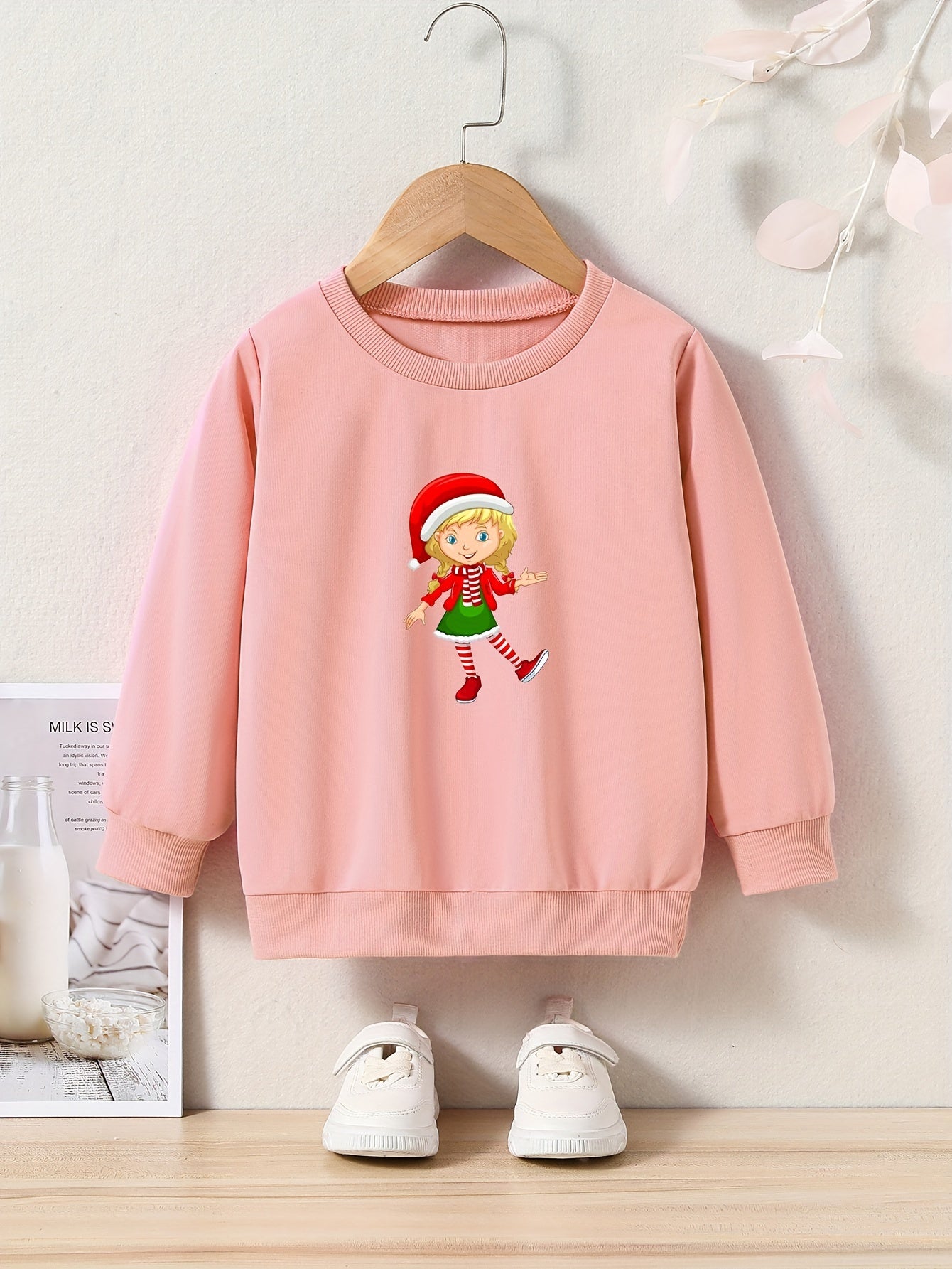 Christmas Anime Elf Print Girls Casual Pullover Sweatshirt