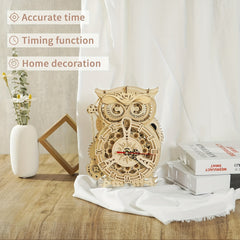 Owl Clock Mechanical Gears 3D Wooden Puzzle LK503