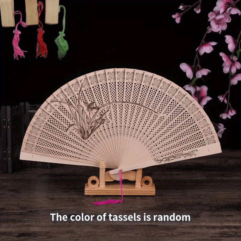 Chinese Style Hollow Wooden Fan Ancient Style Painted Folding Fan
