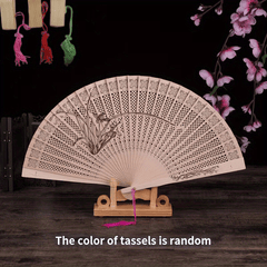 Chinese Style Hollow Wooden Fan Ancient Style Painted Folding Fan