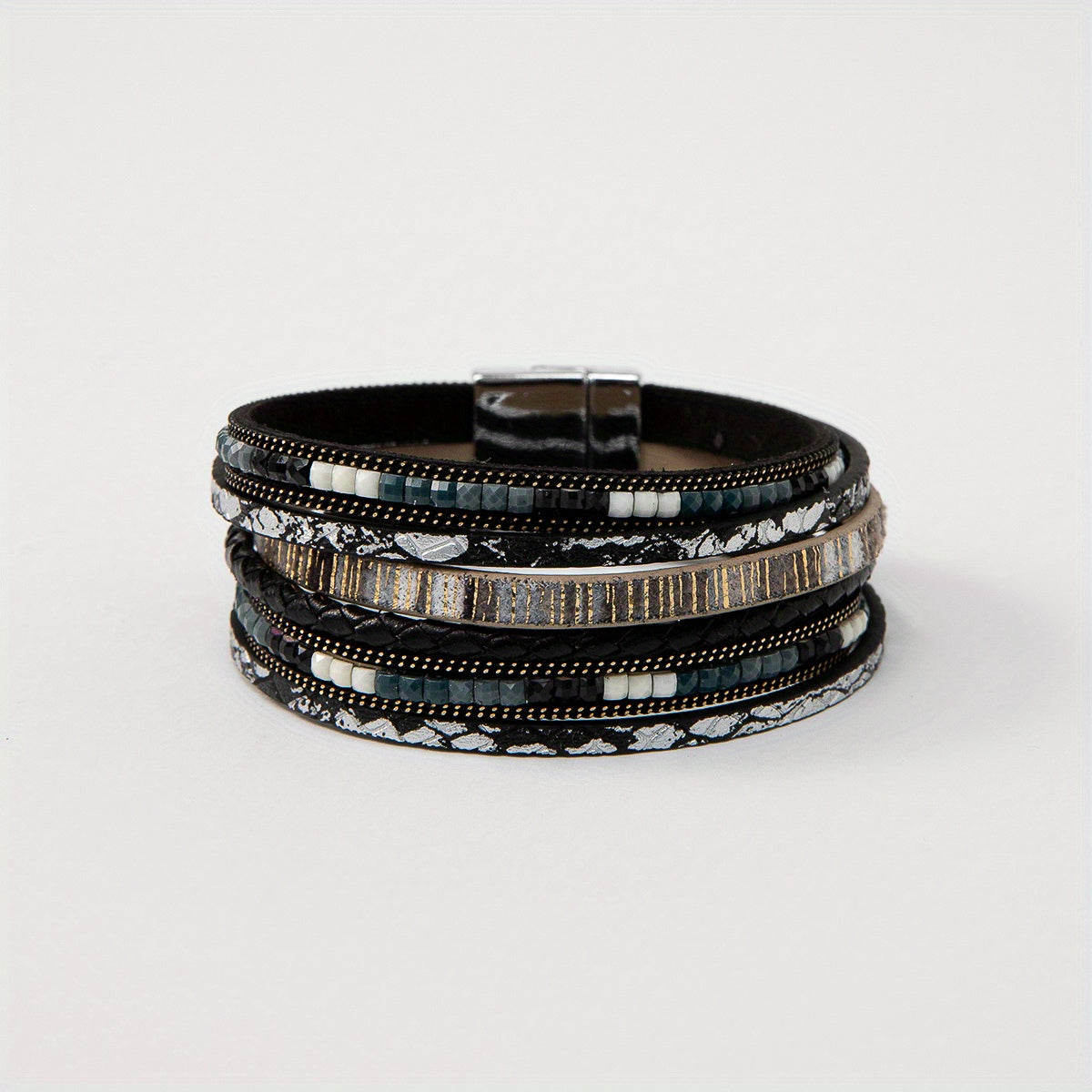 Colorful Boho PU Leather Wrap Bracelet Magnetic Buckle