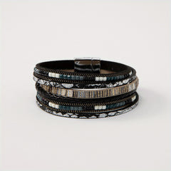 Colorful Boho PU Leather Wrap Bracelet Magnetic Buckle