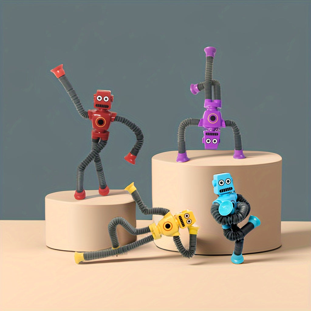Suction Cup Robot Toy with Pop Tube, Purple/Red/Yellow