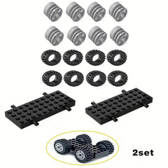 Small Grain Building Block Wheels Axle Tire 4-Piece Set