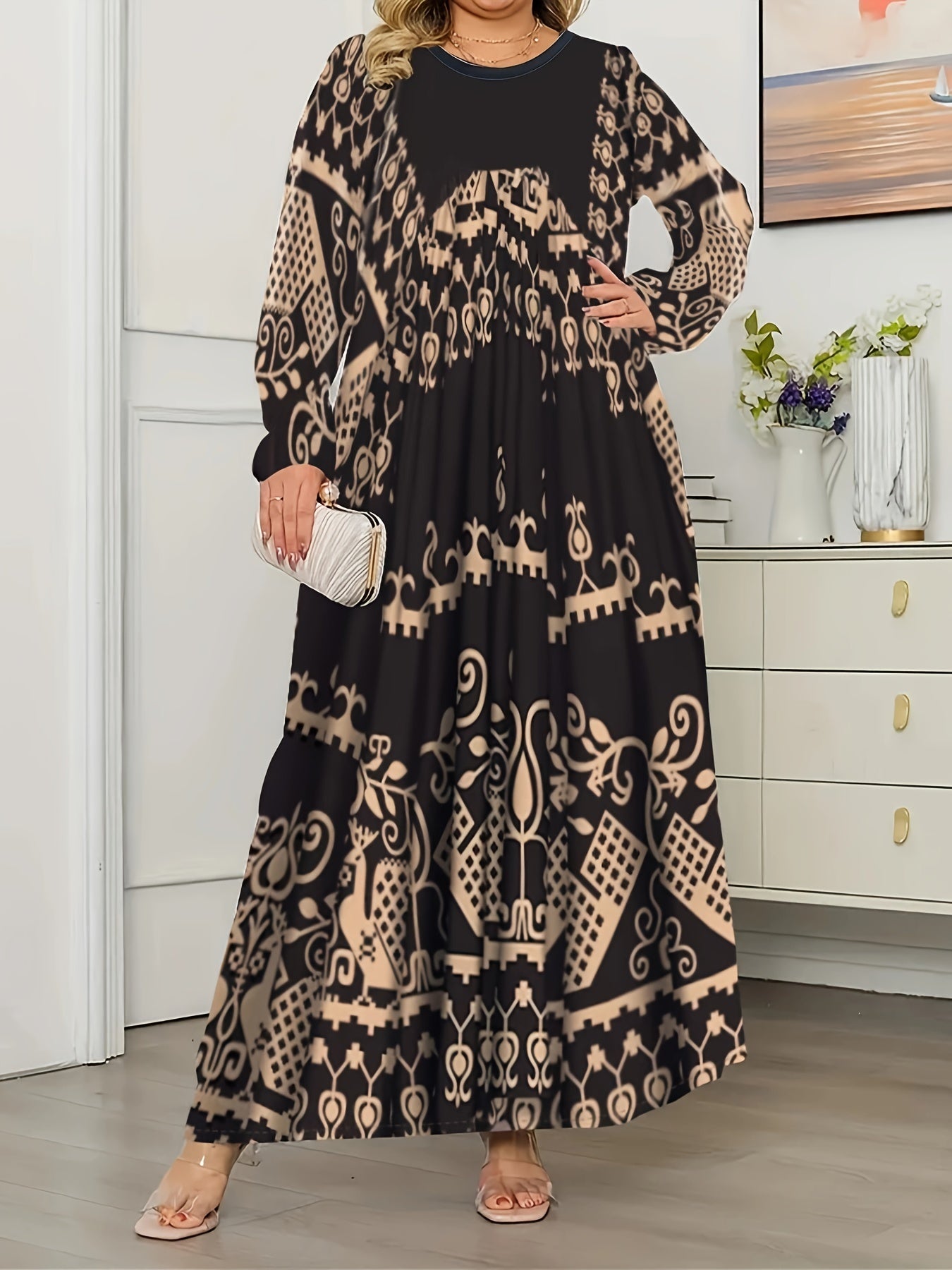  Boho Dress Women's Plus Tribal Print Maxi Dress