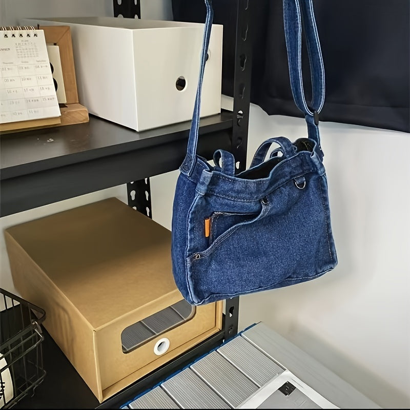 Portable Denim Square Bag for Traveling