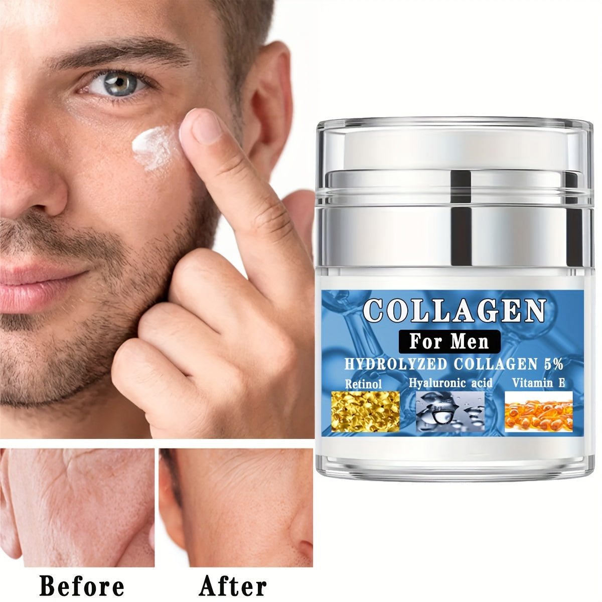Men Face Cream with Collagen Retinol Hyaluronic Acid Vitamin E 1.76 Oz