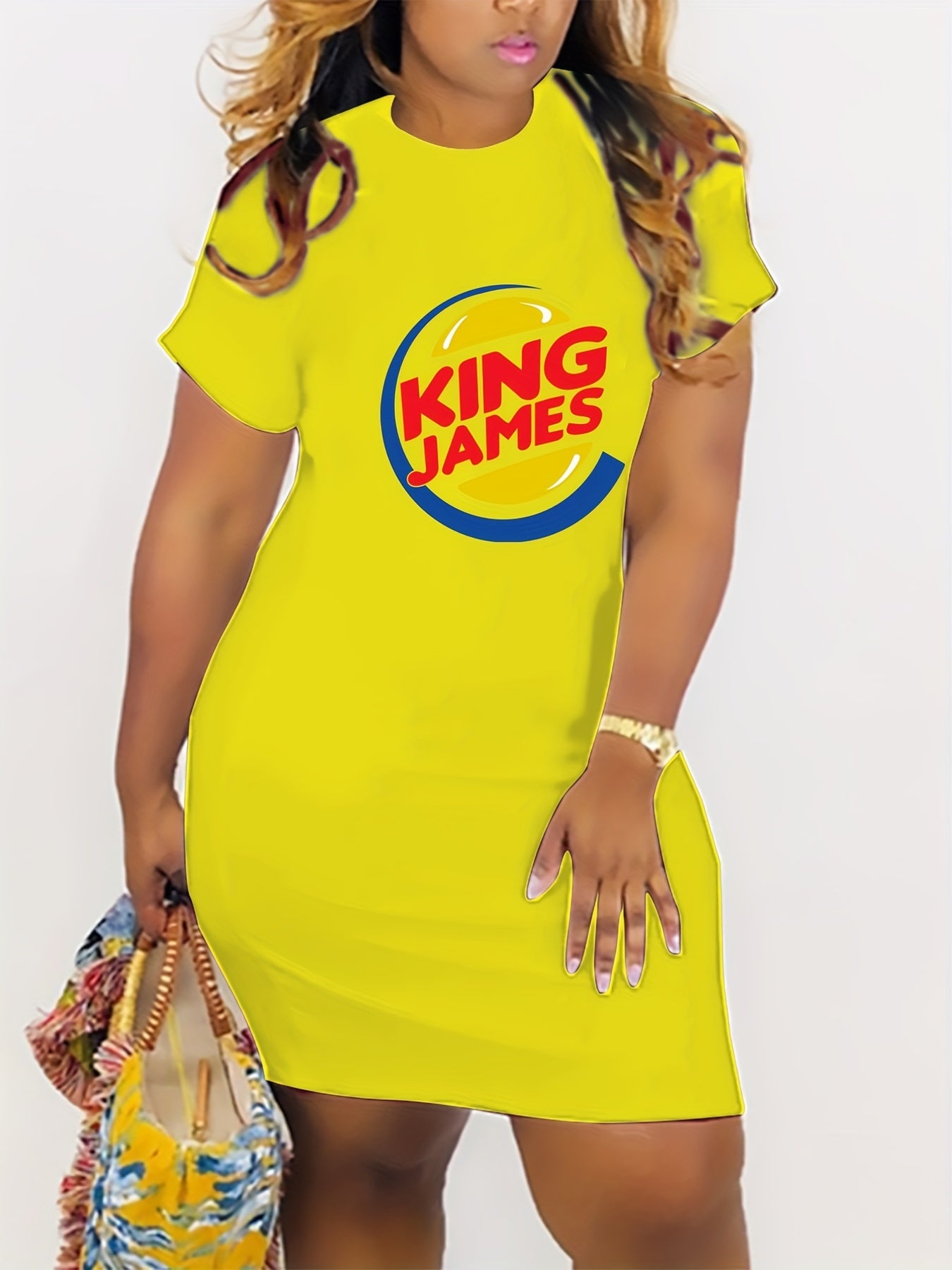  Colorblock Art Letter Print Dress