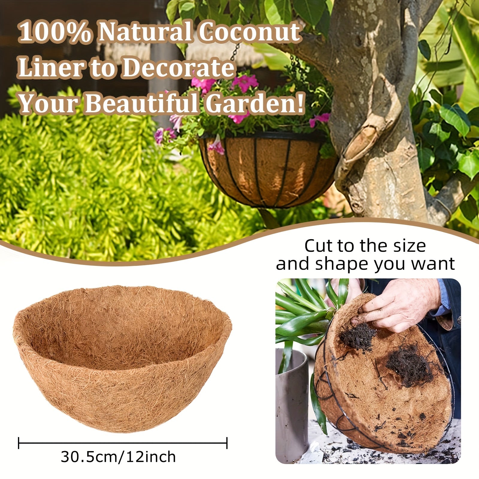 4pcs 12 Inch Coconut Liners Round Hanging Basket Liners