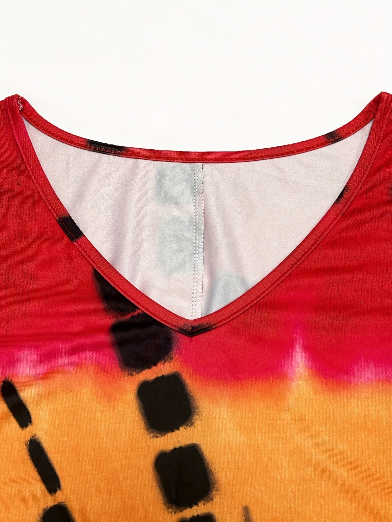 Women's Plus Ombre Print Tie Dye V Neck Slight Stretch Dress