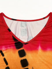 Women's Plus Ombre Print Tie Dye V Neck Slight Stretch Dress