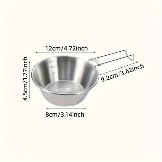 4pcs Stainless Steel Bowls Folding Handle Camping Hiking Picnic Tableware