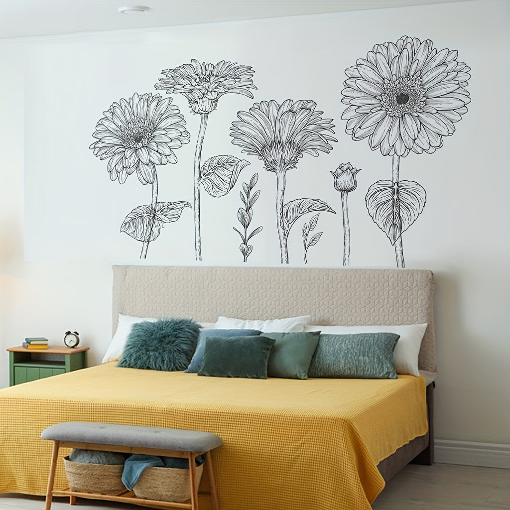 2pcs Daisy Flower Stickers Self-adhesive Removable PVC Wall Decals