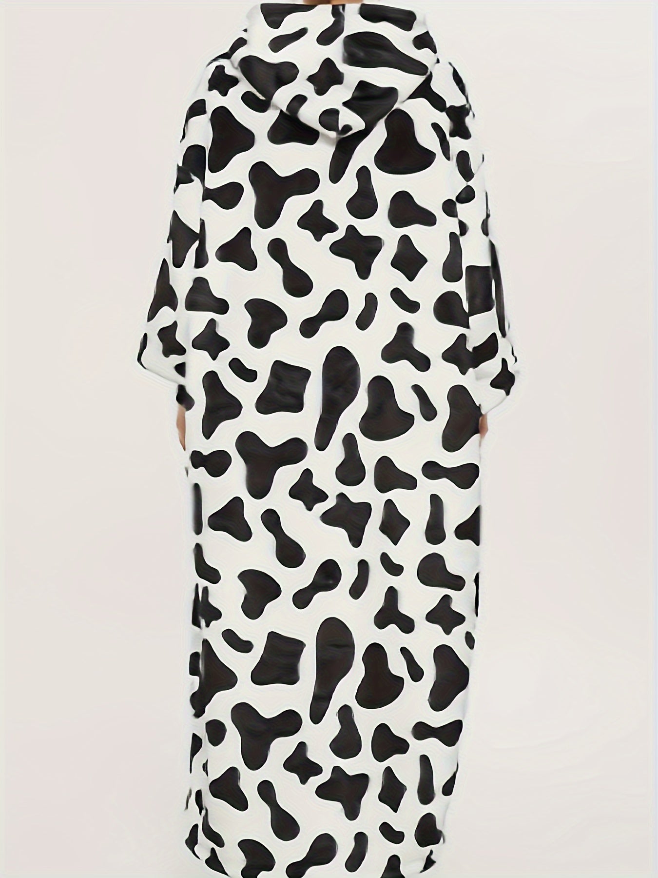 Cow Print Hooded Sherpa Fleece Robe Plus Size