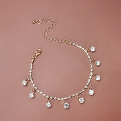 Sparkling Rhinestone Beach Dance Anklet Silver Plated Jewelry