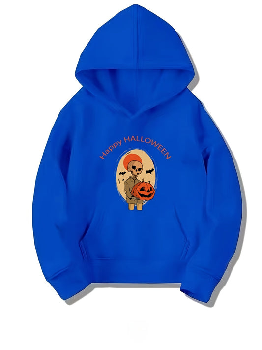 Skeleton Pumpkin Halloween Pattern Hoodie Sweatshirt for Girls