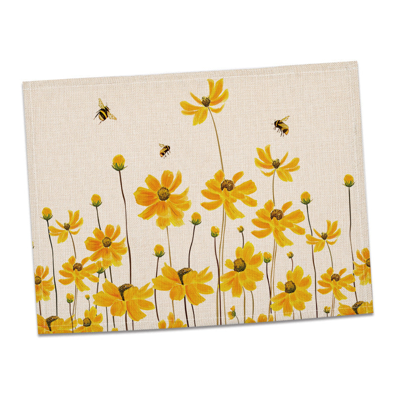 Yellow Flower Bee Placemat 16.53x12.5 Linen Scene Decor