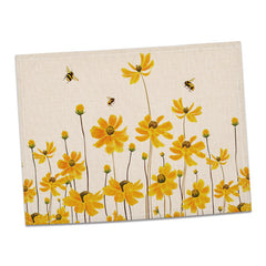 Yellow Flower Bee Placemat 16.53x12.5 Linen Scene Decor