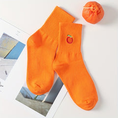 Funny Cartoon Fruit Embroidery Socks for Women