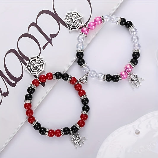 Halloween Magnetic Spider Web Pendant Bracelets Set