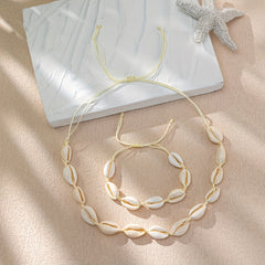 Colorful Shell Necklace & Bracelet Set, Adjustable Braided Jewelry