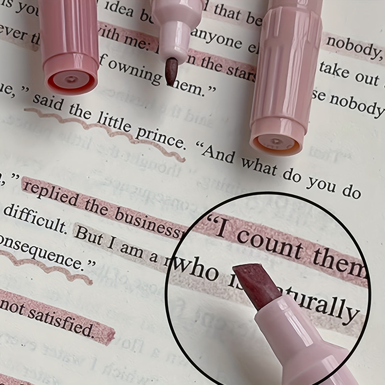 4pcs Pink Double Headed Highlighter Pens Water Based Quick Dry For School Office