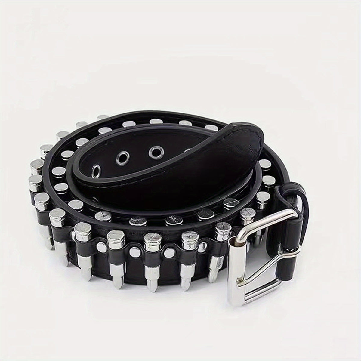 Punk Rivet Bullet Belt Y2K PU Leather Waistband Unisex Pants Jeans Belt