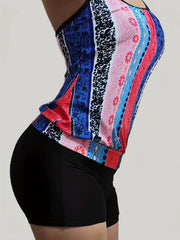 Tribal Style Tankini Set Criss Cross Straps Boxer Short Bottom Swimsuit