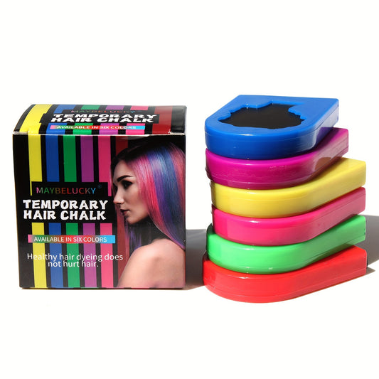 6pcs Washable Hair Chalk Set Non Sticky Temporary Colors for All Hair Types