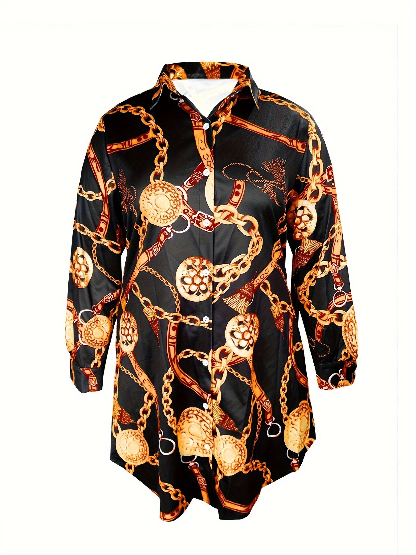  Casual Baroque Print Button Shirt Dress