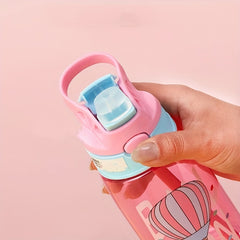 480ml Sports Water Bottle w/ Straw Hot Air Balloon Design Portable Travel Bottle