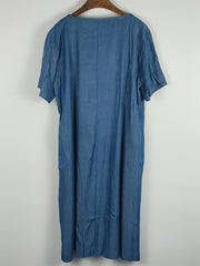  Ruched Bead Decor Round Neck Short Sleeve Dress