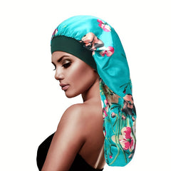 Floral Print Bandana Turban Cap Soft Silk Satin Sleep Cap