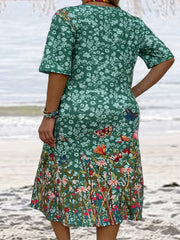  Floral & Butterfly Print Tee Dress With Pockets