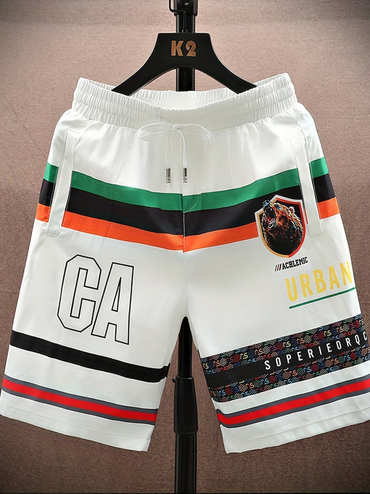 Bear Pattern Letter Print Striped Quick Drying Shorts