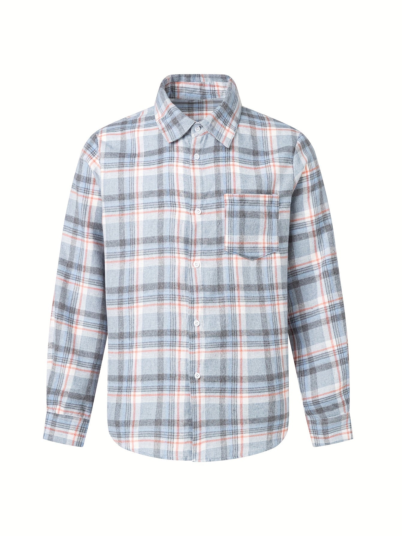 Men's Plaid Print Long Sleeve Shirt With Pocket