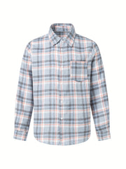 Men's Plaid Print Long Sleeve Shirt With Pocket