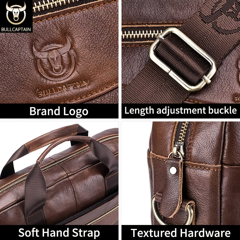 BULLCAPTAIN Leather Shoulder Bag Large Capacity Business Briefcase