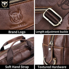 BULLCAPTAIN Leather Shoulder Bag Large Capacity Business Briefcase