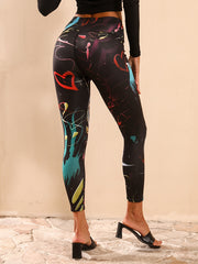 Graffiti Print Yoga Workout Pants Stretch Leggings Women Activewear