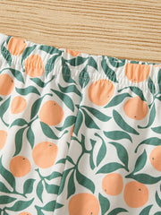 Girls Cotton Orange Print Elastic Waist Shorts Set