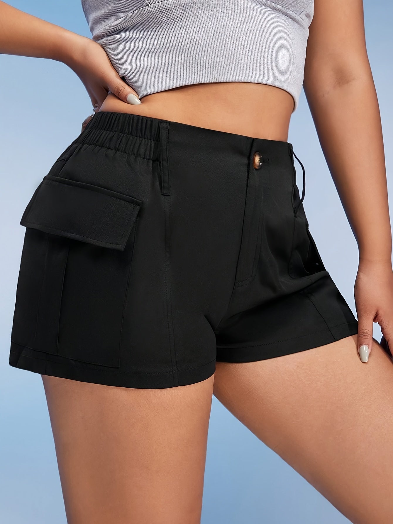 Women's Plus High Rise Button Fly Cargo Shorts