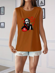 Halloween Cartoon Print Tank Top Sleeveless Crew Neck Summer Top