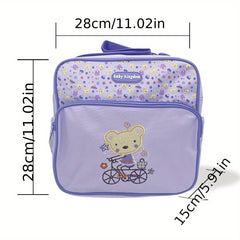 Beige Flower Embroidery Baby Nappy Bag Diaper Handbag with Zipper