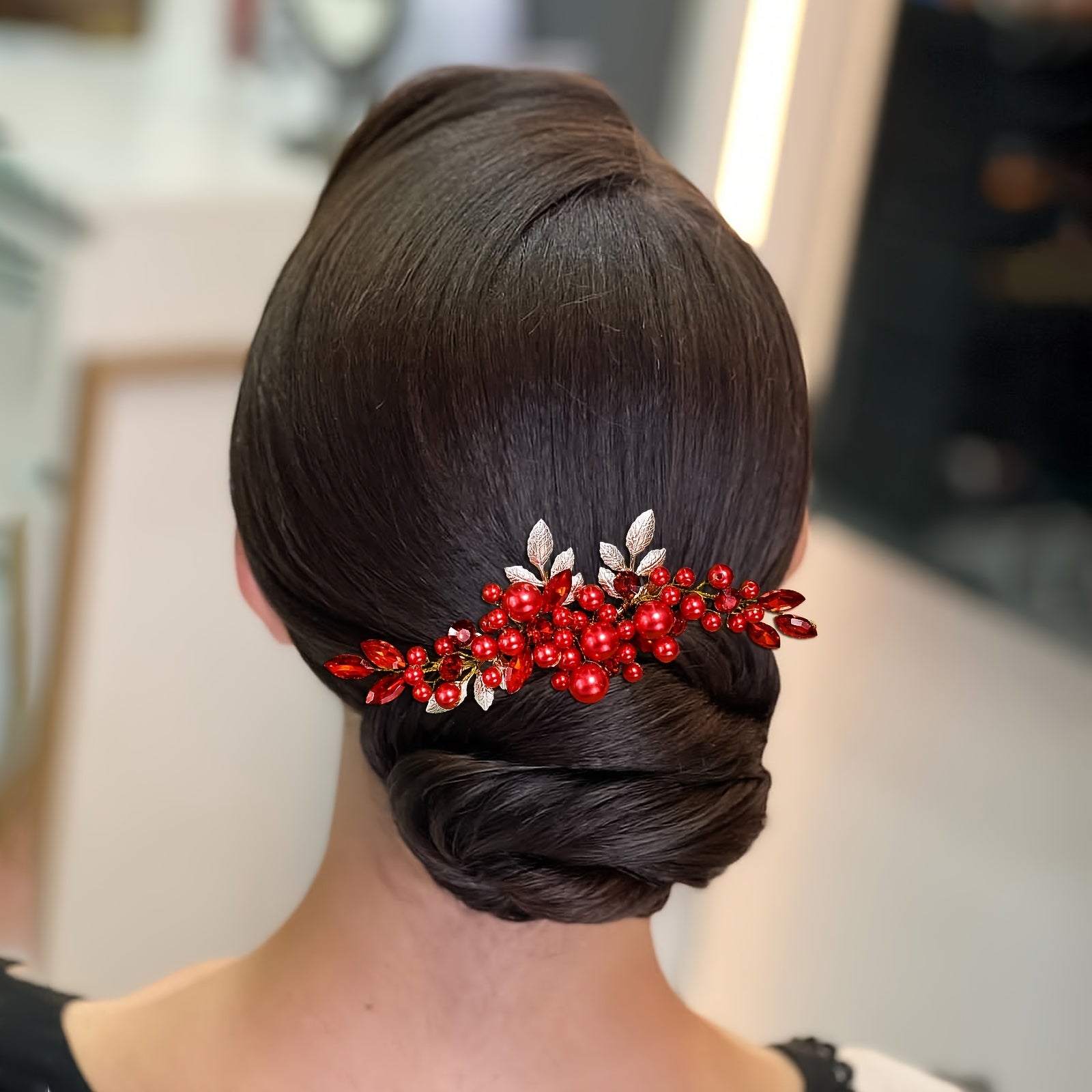 Red Beaded Bridal Headband Floral Hair Accessory